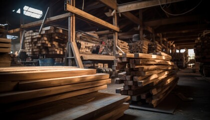 Fototapeta na wymiar A Stack of Wood in a Warehouse