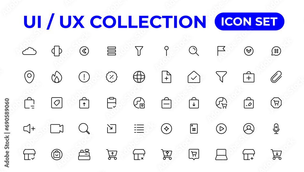 Poster ui ux icon set, user interface iconset collection.