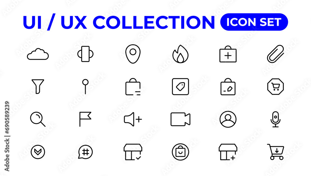 Poster ui ux icon set, user interface iconset collection.