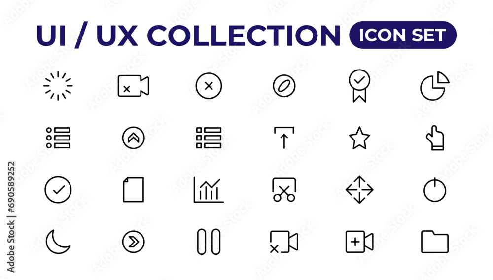 Poster ui ux icon set, user interface iconset collection.