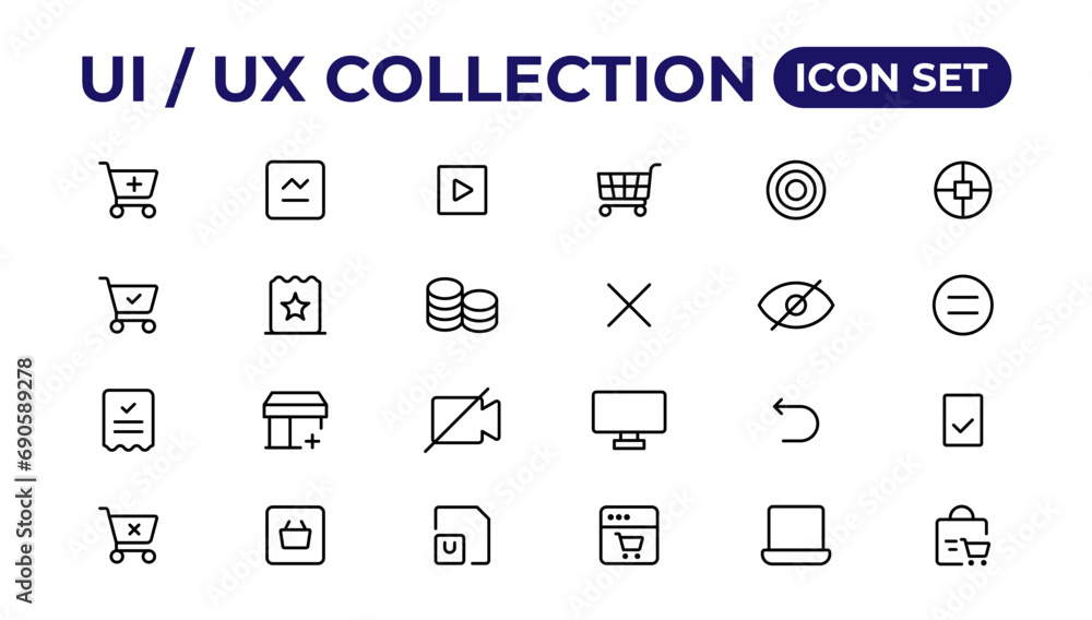 Poster ui ux icon set, user interface iconset collection.
