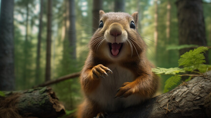 Joie dans la Nature : Un écureuil heureux profitant de la forêt