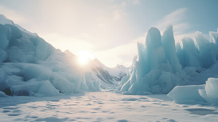 Splendeur Glaciale : Paysage hivernal entre glaciers et montagnes majestueuses - obrazy, fototapety, plakaty