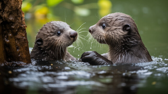Jeu Aquatique : Deux adorables loutres s'amusent dans l'eau
