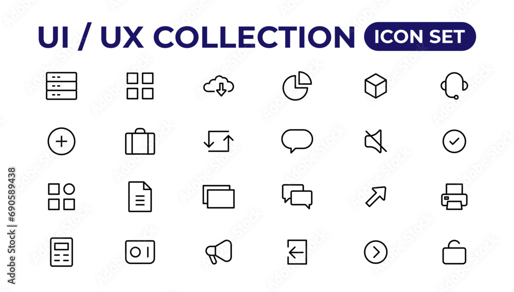 Poster ui ux icon set, user interface iconset collection.