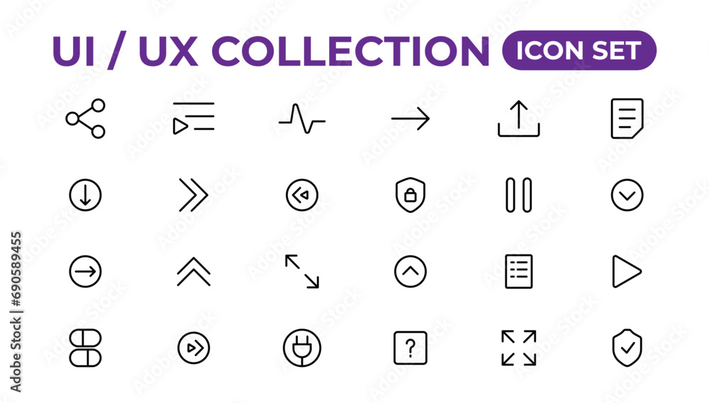 Poster ui ux icon set, user interface iconset collection.
