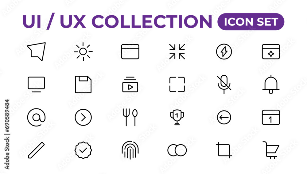 Poster ui ux icon set, user interface iconset collection.