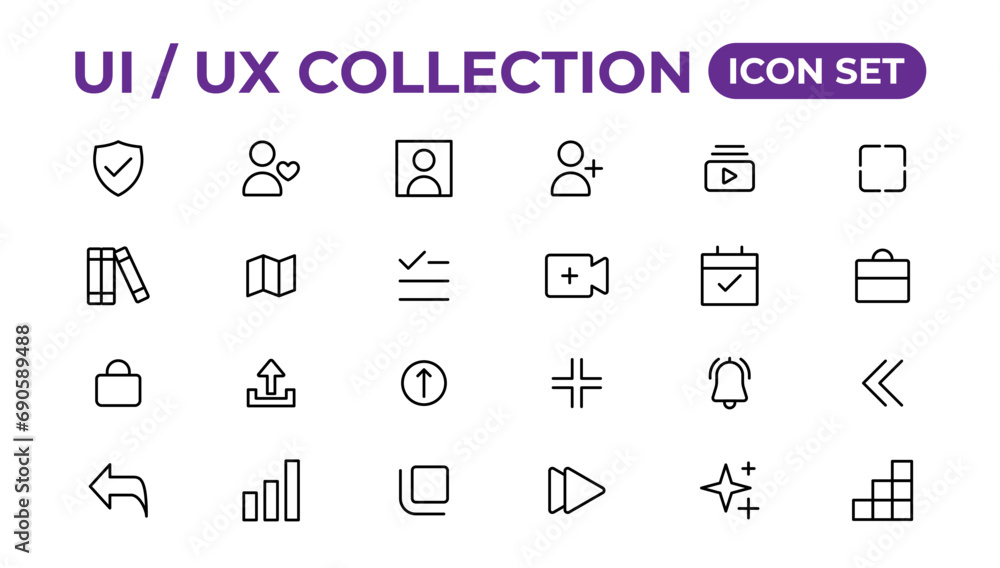 Poster ui ux icon set, user interface iconset collection.
