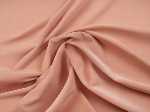 Wavy folds of peach color velvet texture background. Abstract background for design.