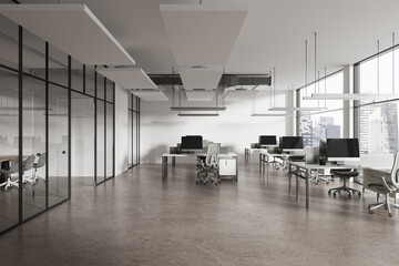 White open space office and meeting room interior
