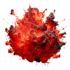 Explosion red lava with smoke isolated on transparent background. Generative AI
