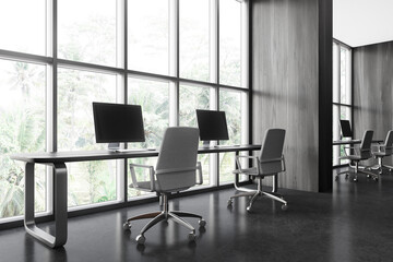 Dark wooden open space office corner