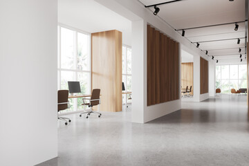 White and wooden office hall with open space area
