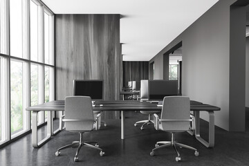 Gray and wooden open space office interior