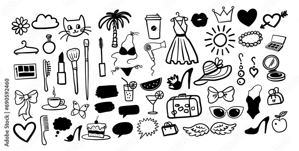 Wall mural Vector illustration collection of beauty and fashion isolated doodles