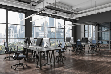 Gray and blue open space office corner
