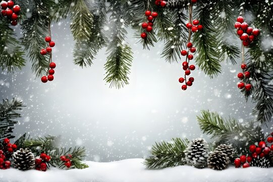christmas background with fir branches and snow snow, star, december, spruce, gold, merry