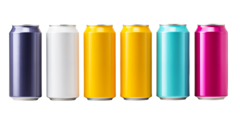 Collection of generic 330ml colorful aluminum cans png, isolated on transparent background, brandless soda or beer can for mockup, hd