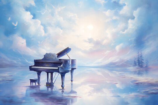 Naklejki Celestial piano. Oil painting in impressionism style.