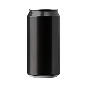 Generic 330ml black aluminum can png, isolated on transparent or white background, brandless soda or beer can for mockup, hd