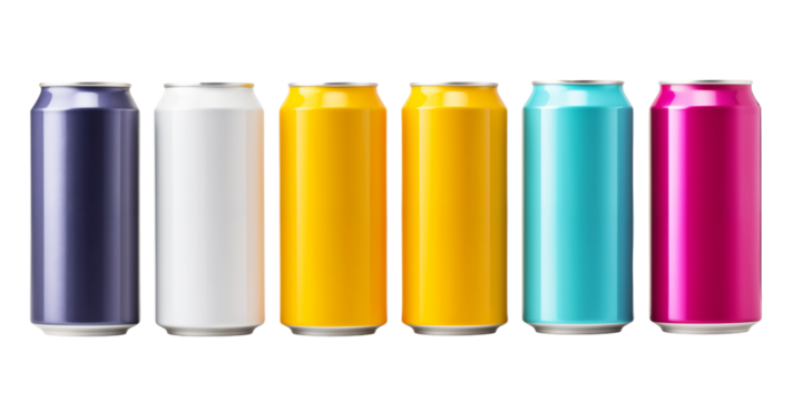 Collection of generic 330ml colorful aluminum cans png, isolated on transparent background, brandless soda or beer can for mockup, hd