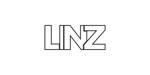 Obraz premium Linz in the Austria emblem. The design features a geometric style, vector illustration with bold typography in a modern font. The graphic slogan lettering.