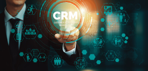 CRM Customer Relationship Management for business sales marketing system concept presented in...
