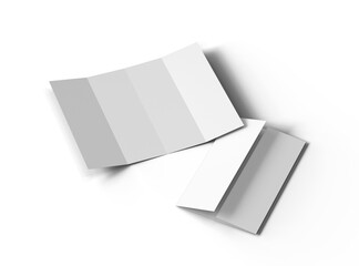 Blank four roll-fold letter size brochure 3d render on transparent background 