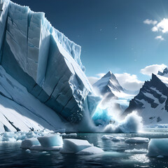 Ice Ballet: Witnessing the Majestic Drama of Iceberg Calving in Antarctica. generative AI