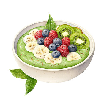 green smoothie bowl with fruit and berries