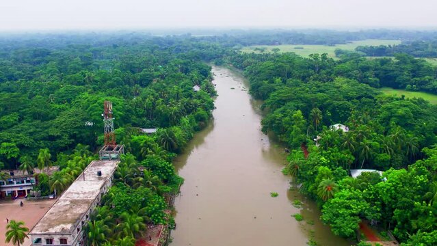 Aerial Elegance Exploring Scenic Green Villages Small River in Bangladesh