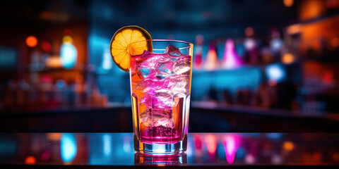 Vibrant drink radiates under neon bar lights - obrazy, fototapety, plakaty
