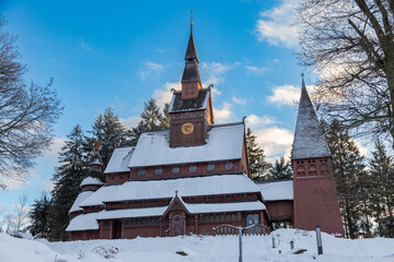 Stabkirche Hahnenklee Harz Goslar im Winter