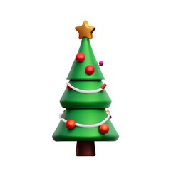 3d render icon illustration of Christmas tree cartoon white background AI-generated