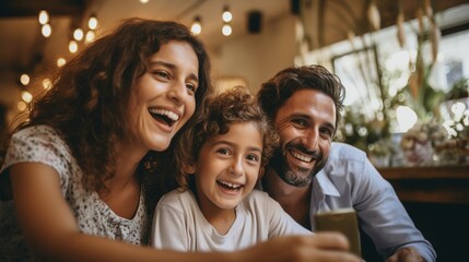 Fototapeta premium Joyful Family Selfie: A Woman Captures Moments of Love and Unity