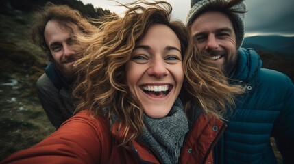 Joyful Family Selfie: A Woman Captures Moments of Love and Unity