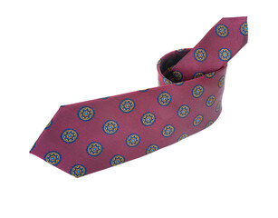 Rolled luxury men's necktie isolated on white background.