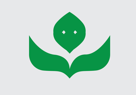 Abstract minimalistic logo parriot green color, plant, flower
