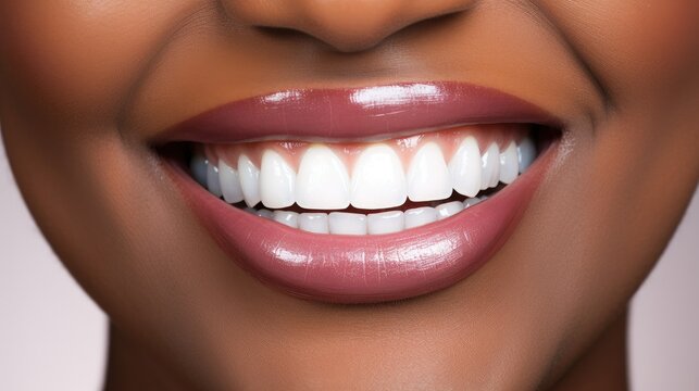 Women with beautiful white teeth and a smile, close up