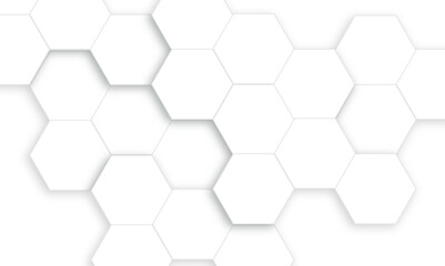 Abstract white and gray hexagon technology lines background. Abstract white and grey color hexagonal geometric background with copy space. 3D Futuristic abstract honeycomb mosaic white background.