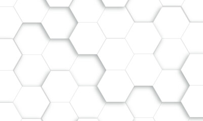 Abstract white and gray hexagon technology lines background. Abstract white and grey color hexagonal geometric background with copy space. 3D Futuristic abstract honeycomb mosaic white background.