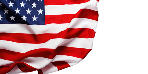 United States flag waving isolated on white background, for text and copy space