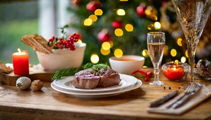 ステーキとスープのクリスマスディナー