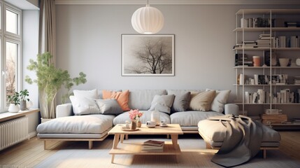 Design scandinavian home interior of living room.