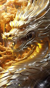 The Golden Dragon of China for use as a vertical video background of the screen.