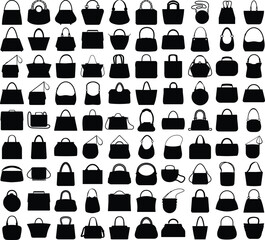 Handbags silhouettes set. womens fashion bags vector illustrations isolated on white background
