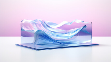 A 3d gift icon, 3d icon, crystal glass material, mass effect, translucent material, light violet and light blue style, in surreal 3d landscape style, in futuristic colorful waves,  - obrazy, fototapety, plakaty