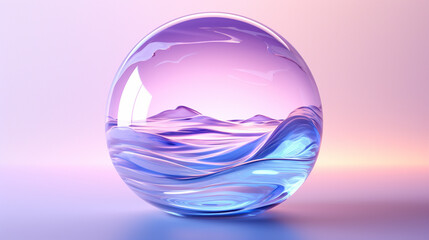 A 3d globe icon, 3d icon, crystal glass material, mass effect, translucent material, light violet and light blue style, in surreal 3d landscape style, in futuristic colorful waves, 