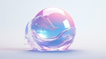 A 3d globe icon, 3d icon, crystal glass material, mass effect, translucent material, light violet and light blue style, in 
