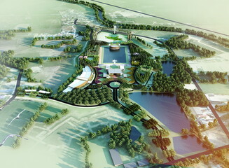 3d render building landscape